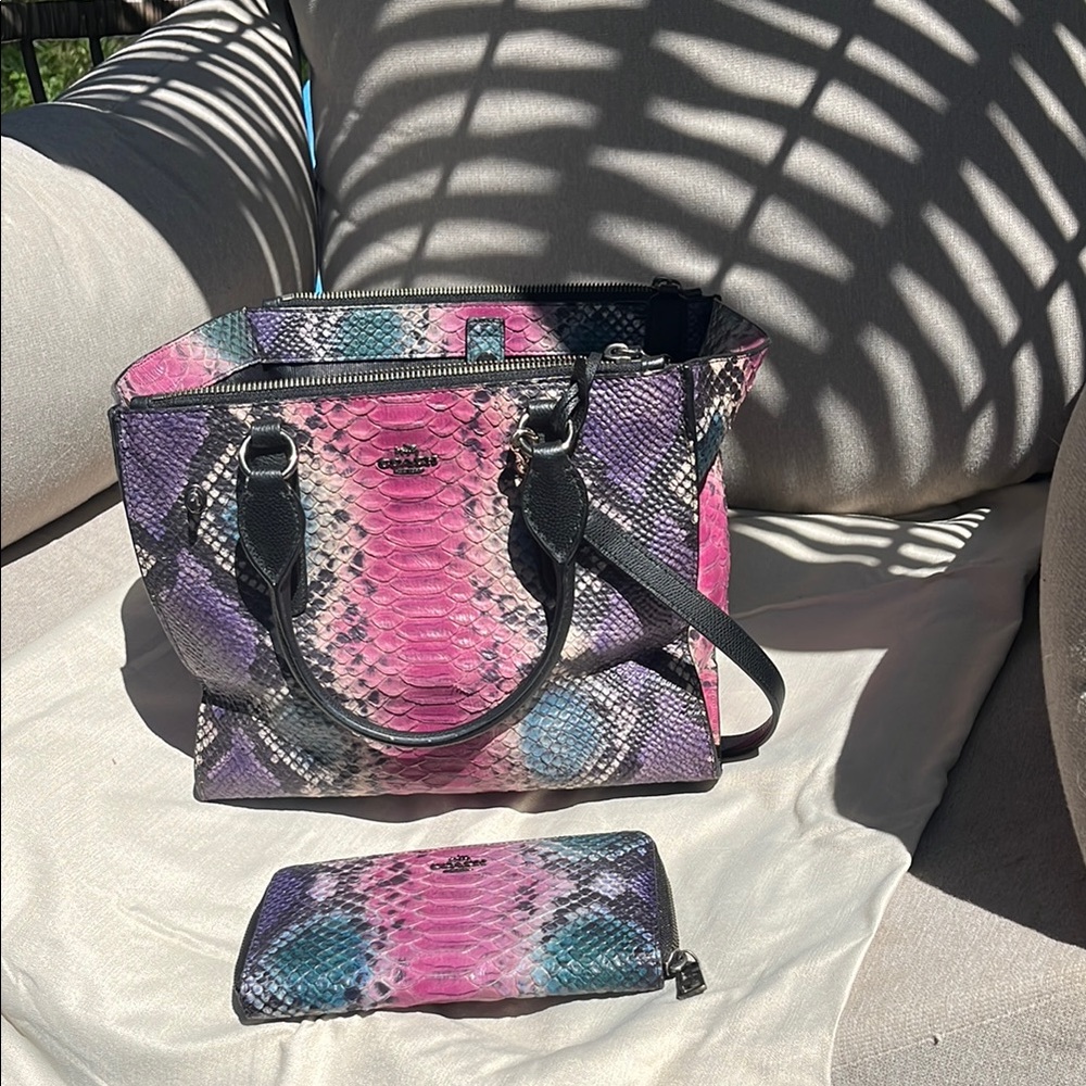 Coach Pink and Purple Snake Print Tote